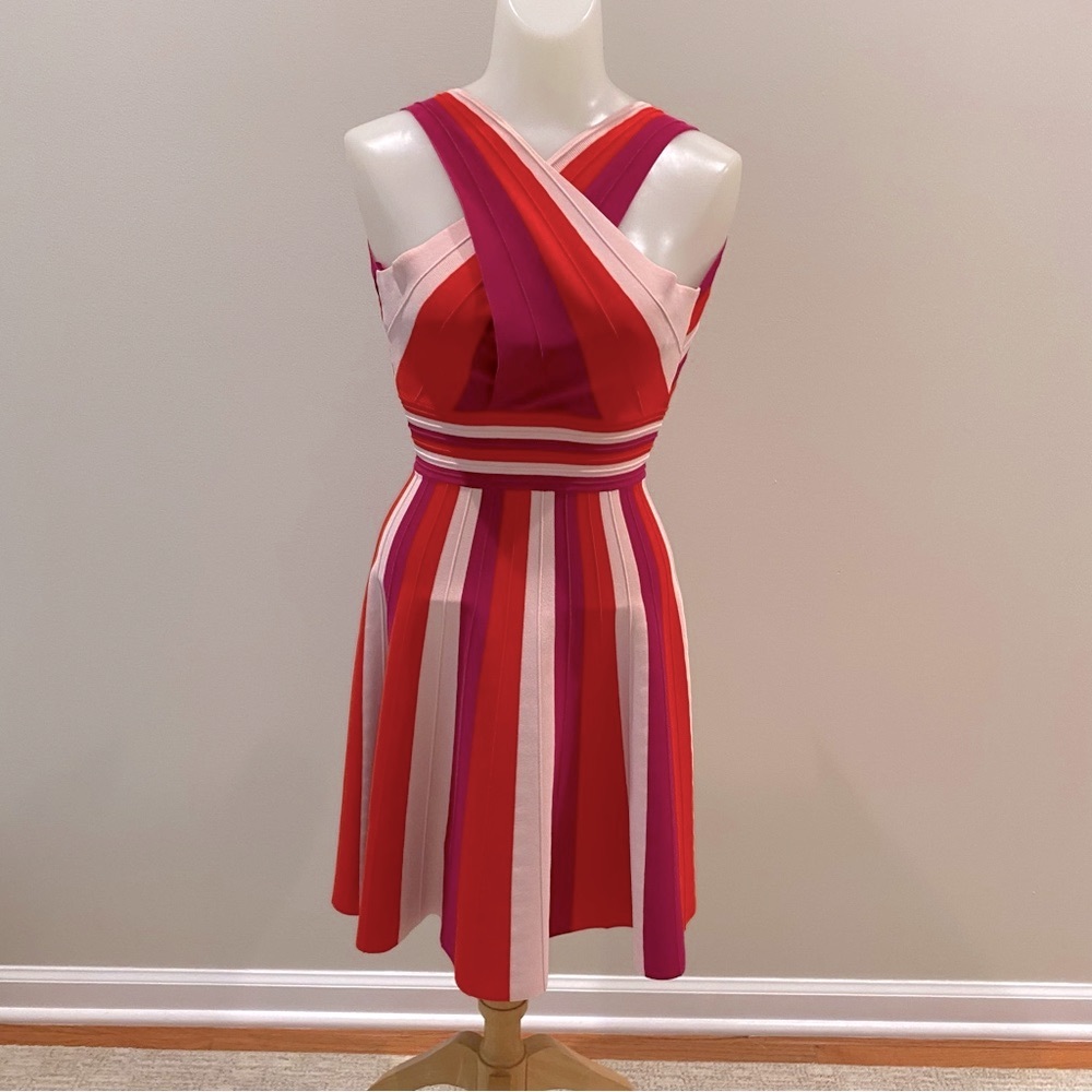 TED BAKER Hadliy Metropolis Skater Dress pink red bandage NWOT size 0 - Picture 4 of 13